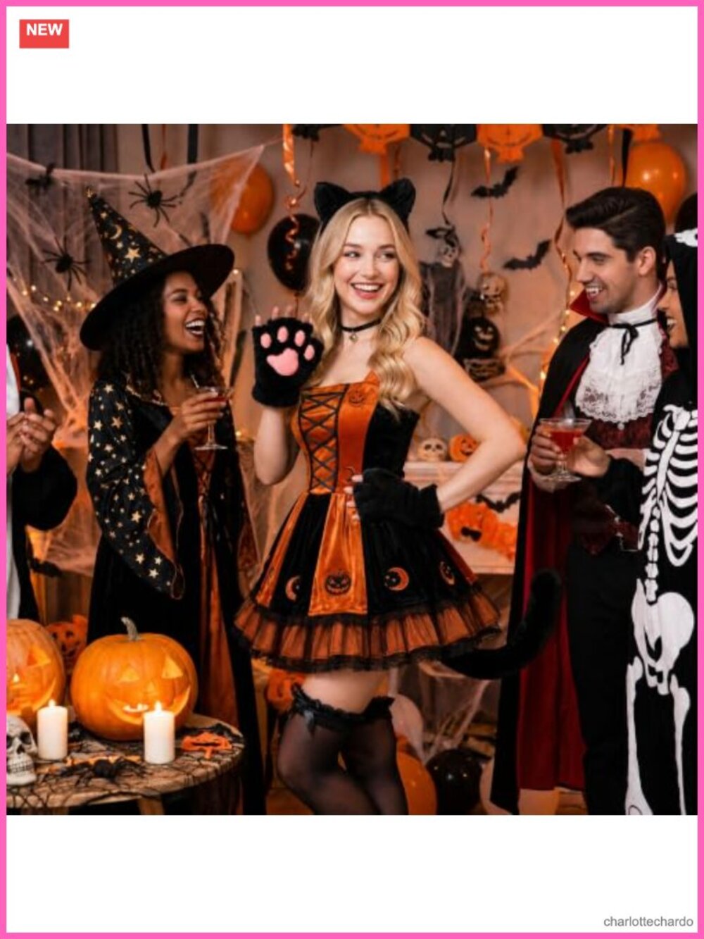 5 Pc Cat Costume Set Plush Ears Bell Choker Furry Gloves Tail Face Stickers - Picture 5 of 6